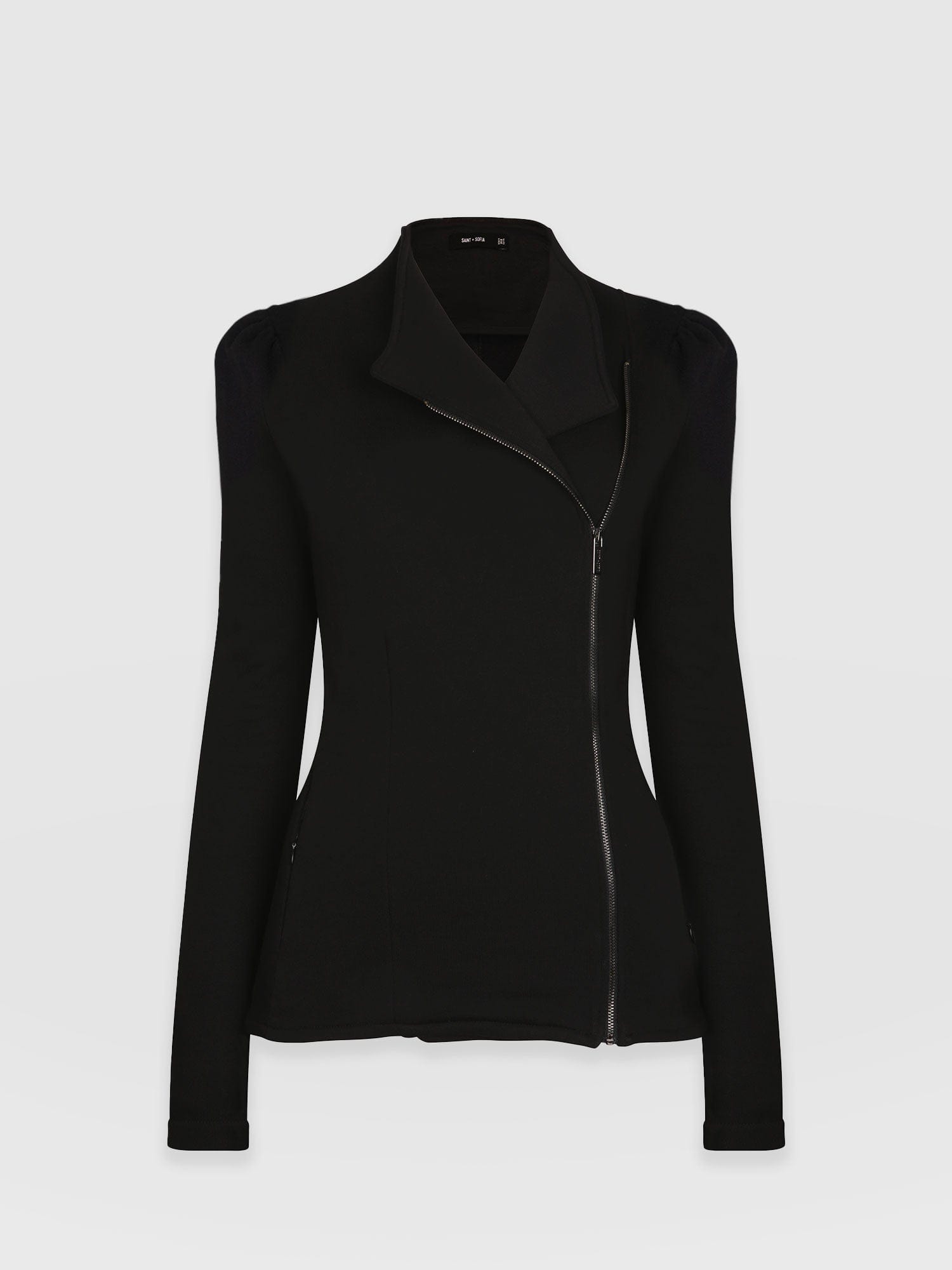 Puff Sleeve Cotton Biker Jacket Black - Women's Jackets | Saint + Sofia® USA